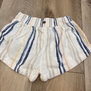 Rip Curl High Waist Striped Shorts - White, Blue, and Orange